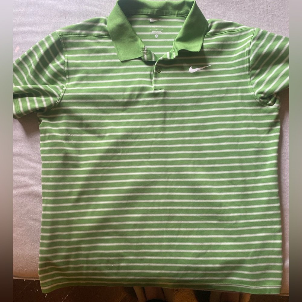 Nike Green and White Striped Polo Shirt